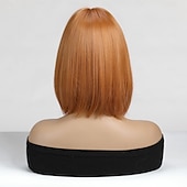 baratos Perucas Sintéticas sem Touca-Perucas de Cosplay Ondas Soltas Prumo Franja Lisa Com Franjas Peruca 14 polegadas Cabelo Sintético Mulheres Elástico Adorável Confortável Laranja