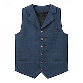 cheap Men&#039;s Vest-Men&#039;s Vest Waistcoat Daily Wear Going out Vintage Fashion Spring &amp;  Fall Buttons Polyester Comfortable Plain Single Breasted V Neck Regular Fit Deep Green Navy Dark Gray Light Grey Vest