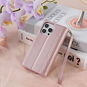 お買い得  iPhone用ケース-電話 ケース 用途 iPhone 16 iPhone 15 14 Pro Max Plus iPhone 13 12 11 Pro Max Mini ウォレットカードケース 磁石バックル ジッパ－ ストラップ付き レトロ風 幾何学模様 TPU PUレザー