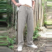 economico Vacanza-Per uomo Pantaloni di Lino Pantaloni Pantaloni Estivi Pantaloni da Spiaggia Coulisse Tasca Design con Coulisse Elastica Semplice Leggero Traspirante Lunghezza intera Yoga Palestra Moda Streetwear