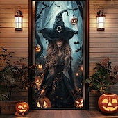 billige Halloween dørdeksler-halloween dørdekorasjoner skjelett halloween dørdeksler dørteppe dørgardindekorasjon bakteppe dørbanner til inngangsdør gårdshus ferie fest dekor forsyninger gresskar kråke
