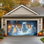 Halloween Door Decorations Outdoor Halloween Garage Door Cover Ghosts Banner Pumpkin Skeleton Outside Large Backdrop Decoration for Holiday Outdoor Garage Door Home Wall Decorations 20
