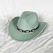 abordables Chapeaux de fête-chapeau de cowboy western blanc pour femmes et hommes, chapeau de cowboy bouclé avec fedora en cuir, chapeau de cavalier toca toca