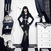 preiswerte Gotisch-Punk &amp; Gothic Cocktailkleid Vintage-Kleid Kleid Maskerade Gothic Mädchen Morticia Addams Kostüm Damen Maskerade Halloween Abschlussball Festival Erwachsene Kleid