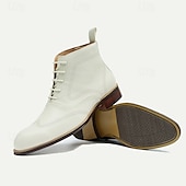 cheap Premium Leather Boots-Men&#039;s Premium Cowhide White Oxford Boots – Perforated Design, Business Formal Leather Ankle Boots