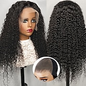 economico Parrucche lace front capelli veri-parrucche di capelli umani brasiliani ricci crespi ondulati parrucche corte per donne parrucca trasparente con chiusura in pizzo 6x7 pre-pizzicata riccia profonda naturale