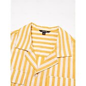 preiswerte Herren Elite Hemden-Herren Hemd leinenhemd Sommerhemd Strandhemd Hawaiihemd Sommerhemd Gestreift Urlaub Strasse Gelb Kurzarm Gefaltete Kragen Frühling Sommer Bekleidung Tasche