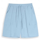 baratos Clássico-Homens Bermuda Cargo Calção Shorts de linho Shorts de verão Shorts de praia Com Cordão Cintura elástica Bolso multi Tecido Comprimento do joelho Praia Havaiana Casual Preto Branco Sem Elasticidade