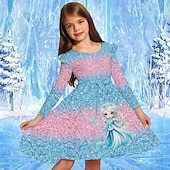 billiga 3D Cartoon Dresser-Flickor 3D Grafisk Tecknat Snöflinga Klänning Snowflake Klänning Volangkjol Långärmad Sommar Vår Semester Dagligen Helgdag Skön Ljuv Barn 4-12 år Festklänning A linjeklänning Knälång Normal