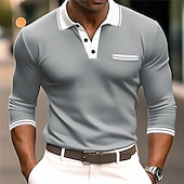 cheap Men&#039;s Classic Polo-Men&#039;s Polo Shirt Button Up Polos Casual Holiday Lapel Long Sleeve Fashion Basic Color Block Patchwork Summer Regular Fit Navy-blue Dark Grey White Burgundy Grey Polo Shirt