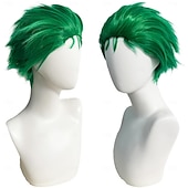 cheap Anime Wigs-Green Spiky Short Wig Layered Wig for Men for Anime Cospaly Costume Staight Synthetic Wig for Carnival Christmas Event with Wig Cap St.Patrick&#039;s Day Wigs