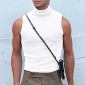 billiga Gym-toppar-Herr T-shirt Linne Turtleneck skjorta Ärmlös Polokrage Sommar Ensfärgat Pit Strip Mode Designer Muskel Ribbad Utomhus Vardag Svart Vit Topp t-shirt för män