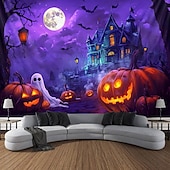economico arazzi da parete di halloween-decorazioni di halloween arazzo con luce nera uv reattivo fosforescente festa fosforescente casa stregata psichedelico trippy nebbioso arazzo appeso arte murale per soggiorno camera da letto fantasma