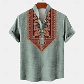 ieftine Clasic-Bărbați cămașă de in Cămașă Henley cămăși retro Cămașă de epocă Cămașă etnică Έθνικ Vacanță Zilnice Trifoi Kaki Gri Manșon scurt Guler mandarin Vară Primăvară Îmbrăcăminte Nasturi