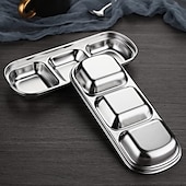 cheap Dining &amp; Cutlery-2/4pcs Stainless Steel Soy Sauce Dish Dipping Bowls 3 Grids Divided Sauce Dishes Side Dishes for Soy Sauce Ketchup Seasoning Sushi (3 Grid)