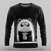 cheap Animal Print T shirts-Halloween Men&#039;s Cat Funny T shirt Long Sleeve T shirt 3D Print Crew Neck Shirt Designer Retro Vintage Street Casual Daily Black 1 Black 3 Black 2 Summer Spring Fall Clothing Apparel S M L XL XXL XXXL