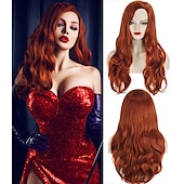 abordables Pelucas de personajes de películas-Pelucas para disfraz de Jessica Rabbit, pelucas largas onduladas de sirena de color rojo cobre para mujer, fiesta de Halloween, uso diario
