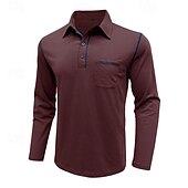 preiswerte Klassisches Poloshirt für Herren-Herren Golfhemd Golfpolo Arbeit Casual Kargen Langarm Basic Modern Farbblock Patchwork Taste Frühling &amp; Herbst Regular Fit Wein Schwarz Armeegrün Königliches Blau Dunkelgrau Braun Golfhemd