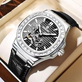 economico Orologi meccanici-Orologio meccanico BINBOND da uomo Orologio da polso automatico creativo di moda business con calendario luminoso impermeabile in acciaio e pelle