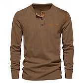 preiswerte Lässiges Henley-T-Shirt-Herren T-Shirt mit Knöpfen T Shirt Cordhemd Henley Hemd Langarm Henley Frühling &amp; Herbst Einfach Mode Designer Basic Urlaub Straße Ausgehen Schwarz Wein Braun Top T-Shirt für Herren