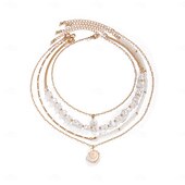 baratos Colares-Colares com Pendentes Imitação de Pérola Concha Mulheres Elegante Barroco Multi Camadas Casamento Irregular Colar Para Casamento Presente Feriado