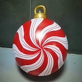 economico Decorazioni per esterni-palla gonfiabile decorata per esterni di Natale da 60 cm (23,6 pollici) enormi ornamenti di Natale grandi palline di caramelle alla menta piperita per albero cortile prato giardino portico palline gonfiabili ornamenti con pompa