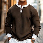 economico T-shirt in maglia waffle-Per uomo Maglietta Waffle Maglietta con Zip a Quarti Maglietta Camicia a Maniche Lunghe Manica Lunga Girocollo Primavera &amp; Autunno Blocco di colori Moda Designer Essenziale Cerniera Finto due pezzi