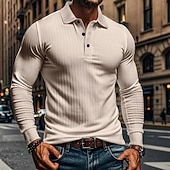 preiswerte Klassisches Poloshirt für Herren-Herren Golfshirt Golf Poloshirts Lässig Arbeit Revers Langarm Basic Modern Einfach Knöpfe Frühling &amp; Herbst Normale Passform Weiß Golfshirt