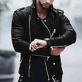 preiswerte Lederjacken-Herren Kunstlederjacke übergangsjacke Mantel Bikerjacke Täglich Outdoorbekleidung Winddicht Tasche Frühling &amp; Herbst Einfach Punk Lässig Revers Regulär Schwarz Wein Blau Braun Jacken