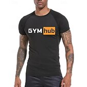 Недорогие Футболки и майки для бега-Муж. Компрессионная футболка Спортивная рубашка Фитнес-рубашка С короткими рукавами Футболка Футболка Повседневные Одежда для спорта и отдыха Буквы Быстровысыхающий Высокая растяжка Дышащий