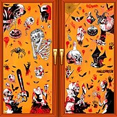 お買い得  ハロウィンステッカー-ハロウィンウィンドウクリングステッカーデカールデコレーション9枚、両面、ピエロ、死神、クモ、カボチャ、ゴースト、スケルトン、ガラス用静電気ステッカー、ハロウィンパーティー用品