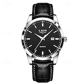 voordelige Quartz-horloges-LIGE Heren Quartz Horloge Zakelijke Datum Waterdichte Leren Strap Horloge