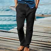 お買い得  休日-男性用 リネンパンツ ズボン スーツ サマーパンツ ビーチパンツ フロントポケット まっすぐな足 平織り 履き心地よい 高通気性 全長 フォーマル ビジネス 祝日 ファッション ベーシック ブラック ホワイト 伸縮性なし