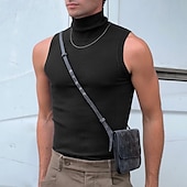 billiga Gym-toppar-Herr T-shirt Linne Turtleneck skjorta Ärmlös Polokrage Sommar Ensfärgat Pit Strip Mode Designer Muskel Ribbad Utomhus Vardag Svart Vit Topp t-shirt för män