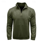 cheap Basic Sweatshirts-Men's Sweatshirt Quarter Zip Sweatshirt Black Army Green Royal Blue Brown Khaki Half Zip Plain Half Zip Sports &amp; Outdoor Daily Holiday Polyester Streetwear Basic Casual Fall &amp; Winter Clothing Apparel