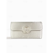 cheap Clutches &amp; Evening Bags-Women&#039;s White Satin Clutch with Rhinestone Buckle - Elegant Evening Bag for Special Occasions