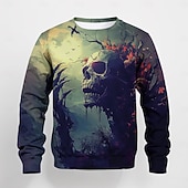 billiga Pojkes Halloween kostymer-Halloween Pojkar 3D Grafisk Dödskalle Tröja Långärmad Vår Höst Mode Grundläggande Polyester Barn 4-12 år Rund hals Utomhus Ledigt Dagligen Normal
