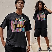 abordables Gráfico retro-Camiseta de algodón retro vintage de los años 90, camiseta unisex de fiesta informal de los 90, camiseta extragrande lavada con ácido