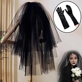 baratos Acessórios e mais-Punk e gótico Luvas Véu Mulheres Fantasia Dia Das Bruxas Carnaval Traje de festa para noite Adulto Luvas Bandana