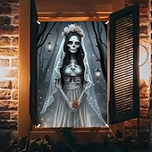 cheap Halloween Wall Tapestries-Halloween Window Cover Decorations, Fabric Ghost Bride Creepy Halloween Curtain Horror Movie Poster Window Door Covering Decor for Haunted House, Scary Halloween Window Clings Decals Indoor Outdoor