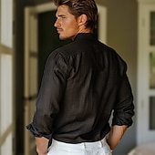 economico Camicie Elite da Uomo-Per uomo Camicia in cotone e lino All&#039;aperto Ufficio Nero Manica Lunga Collo ripiegato Estate Primavera Abbigliamento