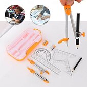 お買い得  事務用品-10個の幾何学コンパスセット、収納ボックス、定規、分度器、コンパス、消しゴム、鉛筆削り、鉛筆替芯付き