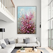 preiswerte Blumen-/Botanische Gemälde-handgemachtes großes 3D-Blumenölgemälde auf Leinwand, handgemaltes weißes Kirschblütengemälde, großes Wandkunstgemälde, handgemachtes Palettenmessergemälde, strukturiertes Acrylgemälde,