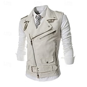 preiswerte Herrenweste-Herren Weste Lederweste Täglich Verabredung Urlaub Modisch Brautkleider schlicht Frühling &amp; Herbst Tasche Polyester Komfortabel Glatt Reisverschluss Kargen Regular Fit Schwarz Weiß Rote Weste