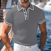 preiswerte Urlaub-Herren Poloshirt Golfhemd Arbeit Casual Kargen Gerippter Polokragen Kurzarm Basic Modern Farbblock Patchwork Taste Frühling Sommer Regular Fit Hellblau Weiß Burgunderrot Marinenblau Grau Poloshirt