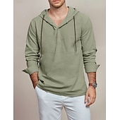 economico Classico-Per uomo Camicia Camicia di lino Camicia Estiva Abbigliamento da spiaggia Semplice Vacanza Casuale Bianco Rosso Blu Verde Manica Lunga Con Cappuccio Primavera &amp; Estate Abbigliamento