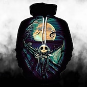economico Grafica di personaggi di cartoni animati e film-Halloween sortita Jack Skellington Teschio dello scheletro Felpa con cappuccio Pullover Felpa con cappuccio natalizia divertente Stampa 3D Tasca frontale Grafica Per Da coppia Per uomo Per donna Per