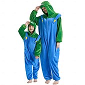 cheap Kigurumi Pajamas-Super Bros Kigurumi Pajamas Halloween Group Family Costumes Kid&#039;s Adults&#039; Unisex Funny Costume Party Home Wear Halloween Carnival Easy Carnival Costume