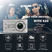 Недорогие Видеорегистраторы для авто-X20 MAX 2160P Новый дизайн / HD / с задней камерой Автомобильный видеорегистратор 150° Широкий угол 4 дюймовый IPS Капюшон с WIFI / Ночное видение / G-Sensor 4 инфракрасных LED Автомобильный рекордер
