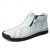cheap Men&#039;s Slip-ons &amp; Loafers-Men&#039;s Casual Light Blue Leather Loafers with Unique Hand-Stitched Details and Zip Closure, Ideal for Daily Wear